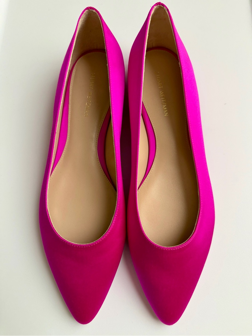 Stuart Weitzman Pointed Silk Flats in Bright Fuchsia - Size 8 - New